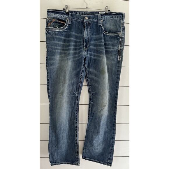 Ariat Durango M4 Jeans Mens 40W 34L Low Rise Boot Cut Distressed Blue 10017511